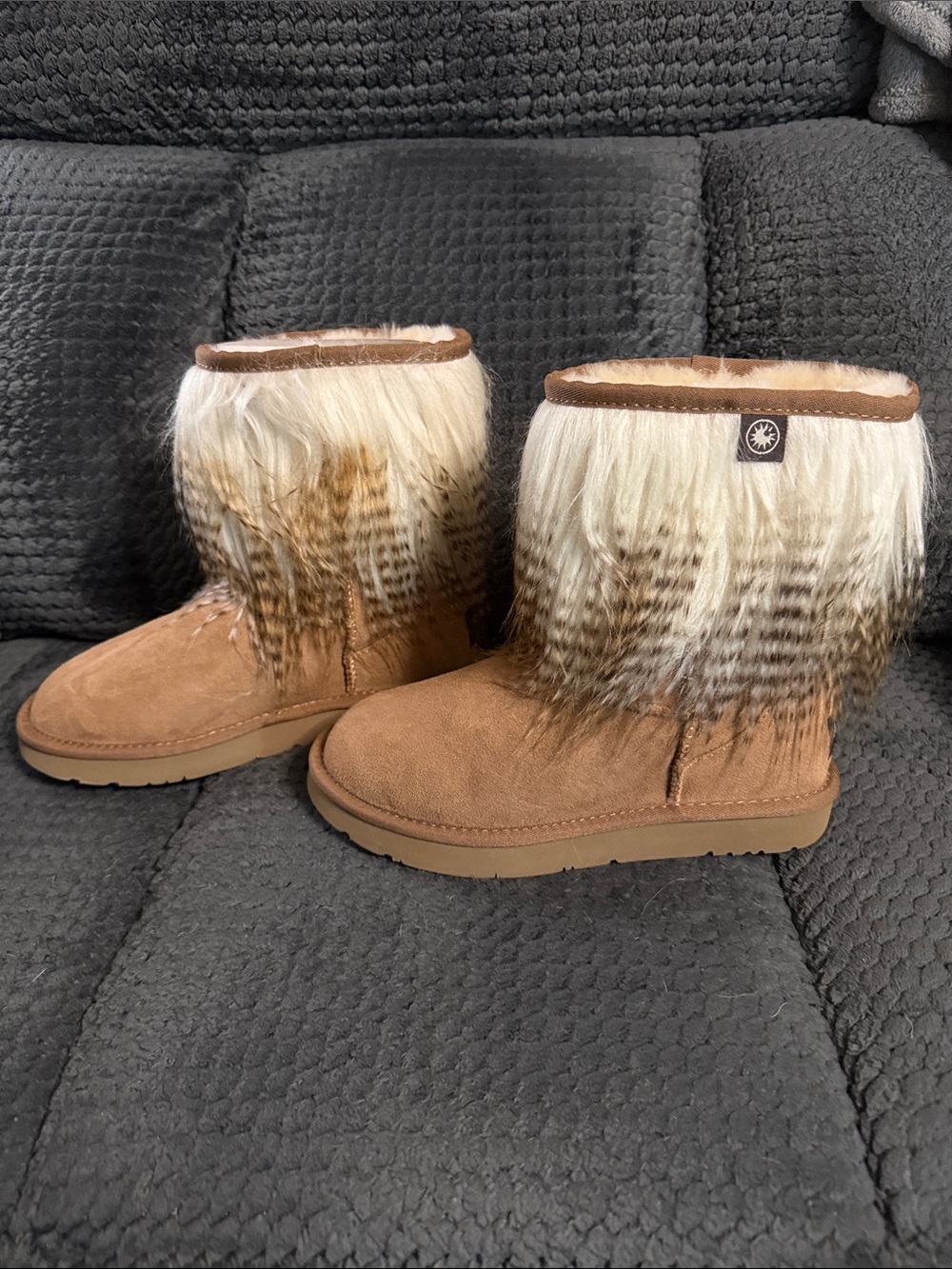 Shearling Faux-Fur Trim Suede Winter Boots - Chestnut